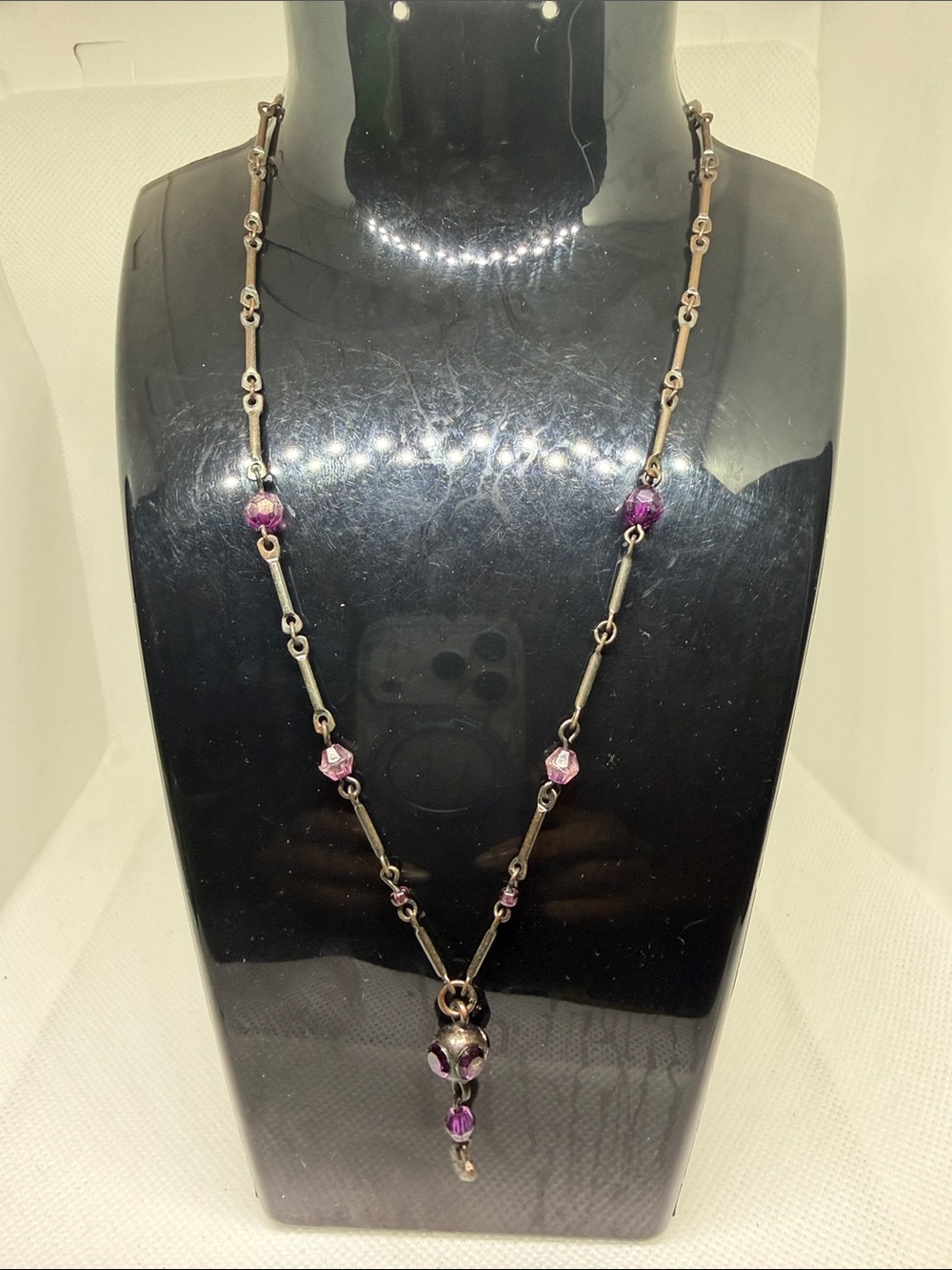 Silver-Tone Necklace with Purple Crystal Accents